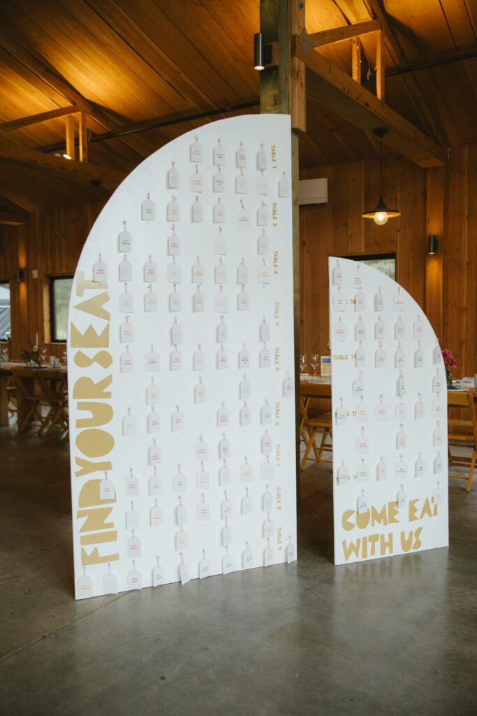 seating chart at a Friday Harbor Wedding
