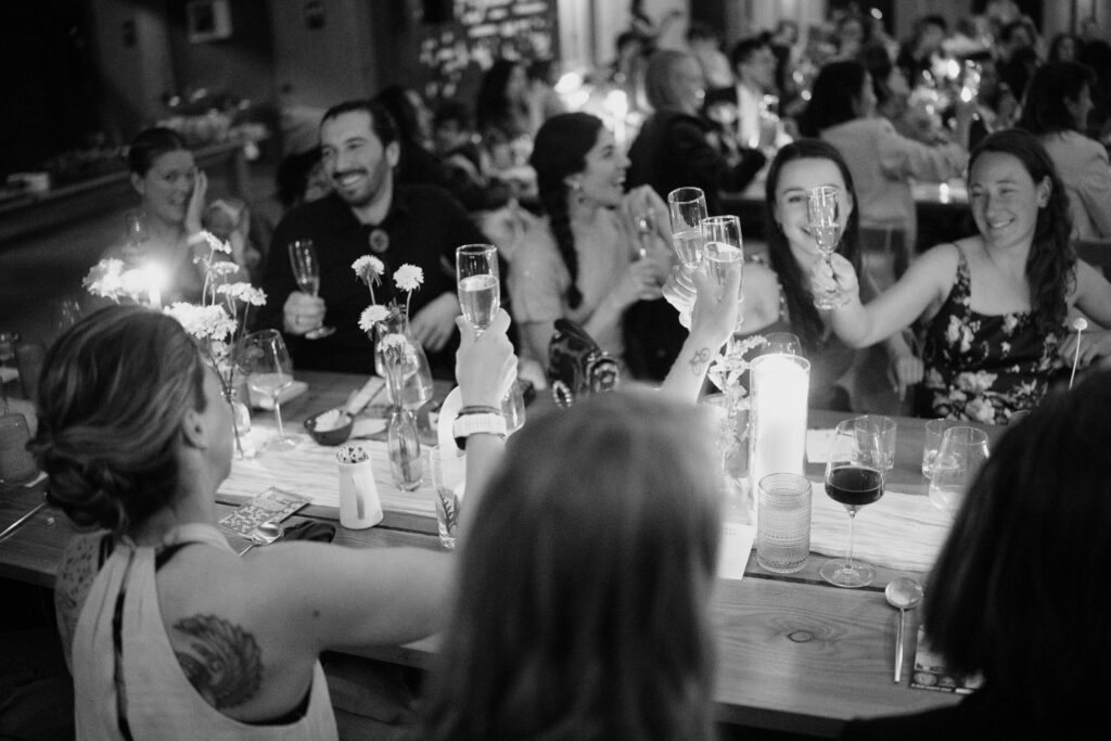 Guests toast at the reception for a Friday Harbor Weddding
