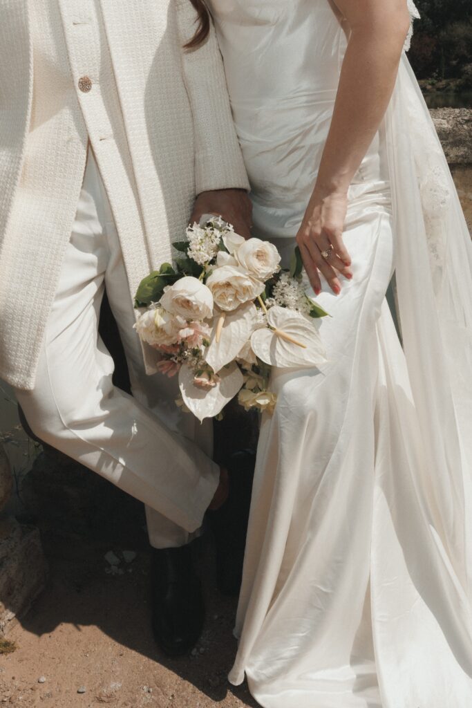 Detail shot of wedding florals at Villa Catalana Cellars 