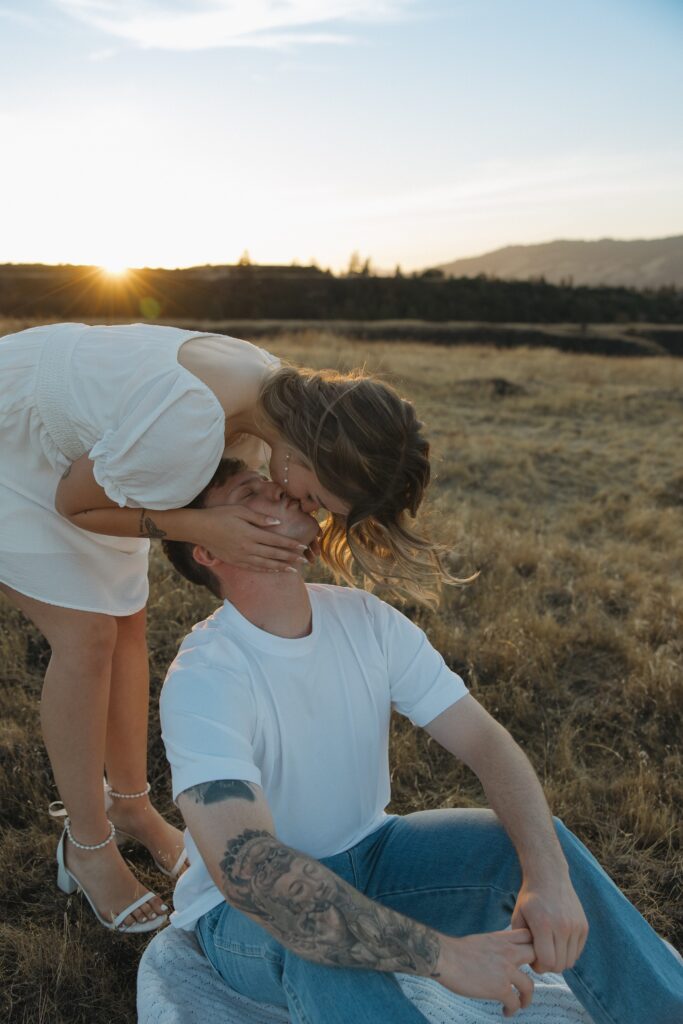 Engaged couple in the Columbia River Gorge