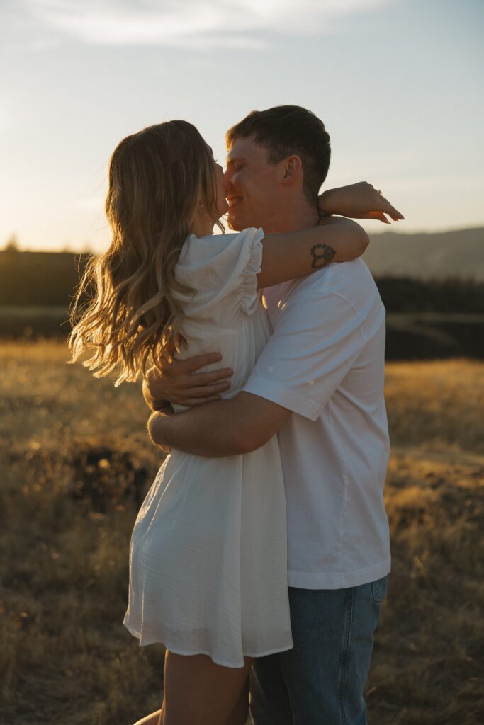 Engaged couple during a photoshoot in the Columbia River Gorge