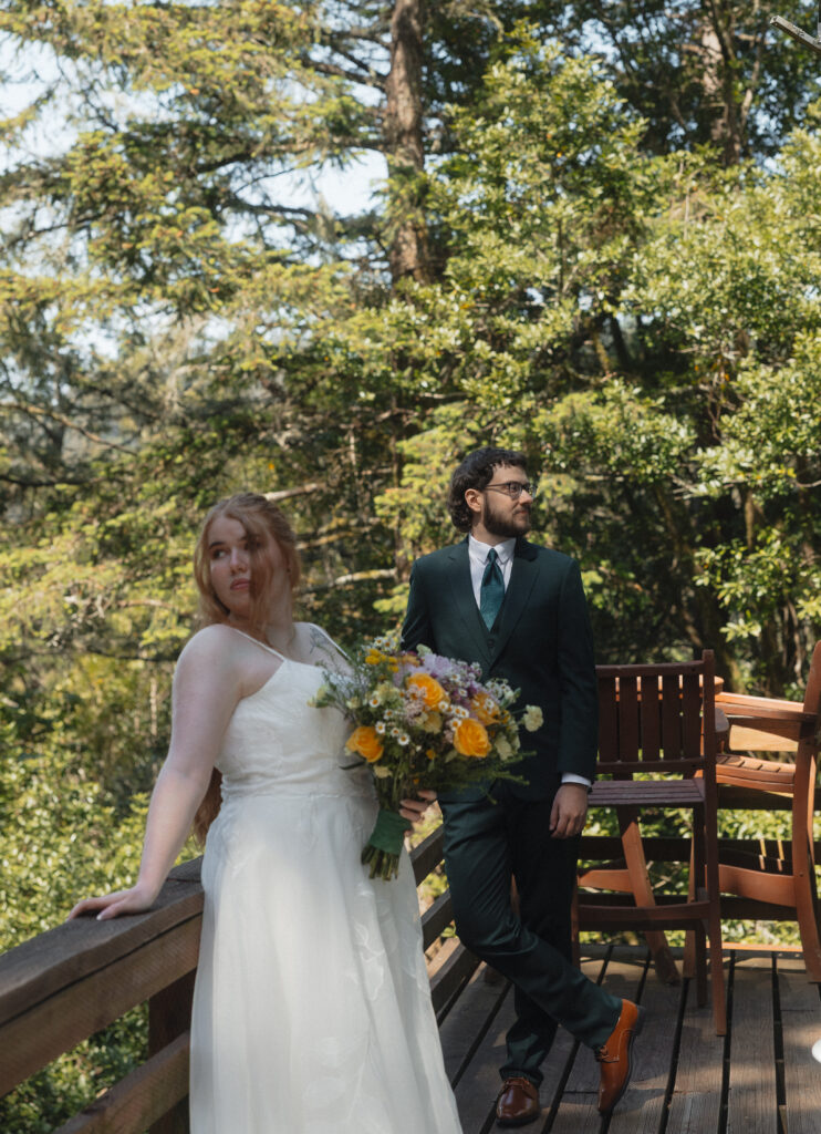 An elopement couple portraits at their airbnb in Brookings, OR
