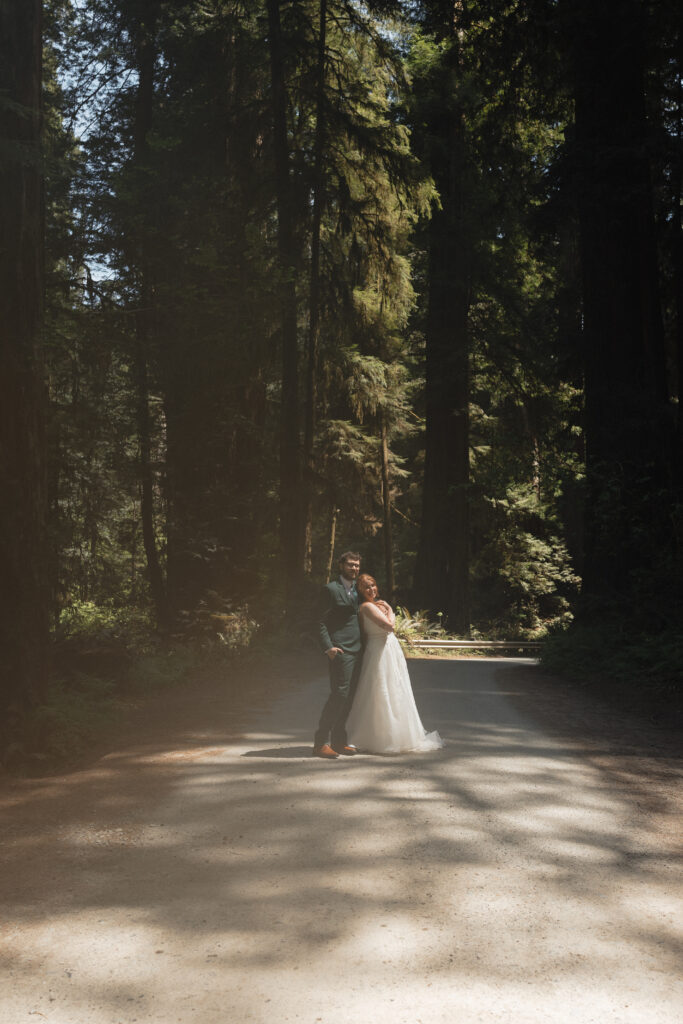 Elopement couple sharing a dance in the Jedidiah Redwoods State Park