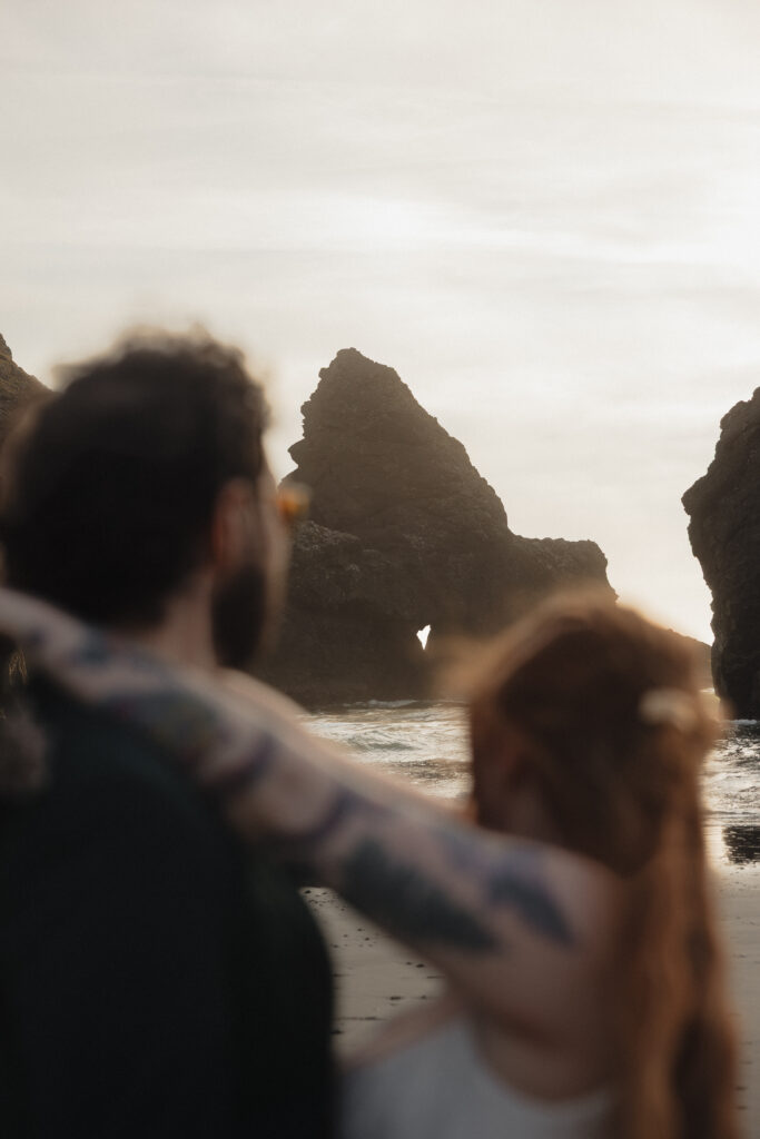 Elopement couple at Amiya's Beach in Brookings, OR