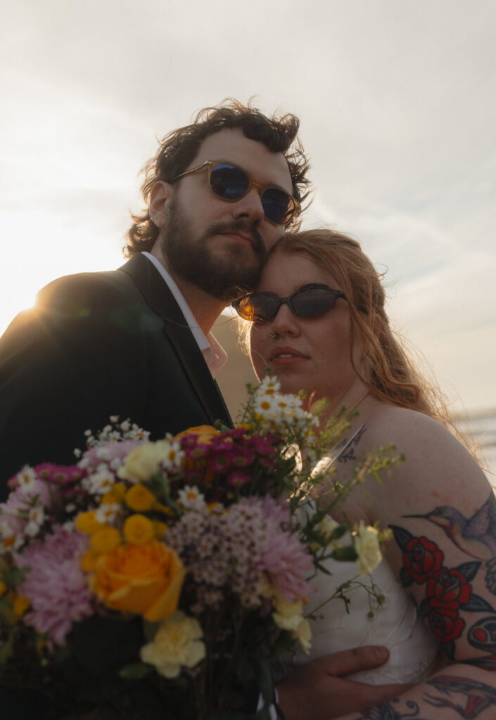 Elopement couple at Amiya's Beach in Brookings, OR