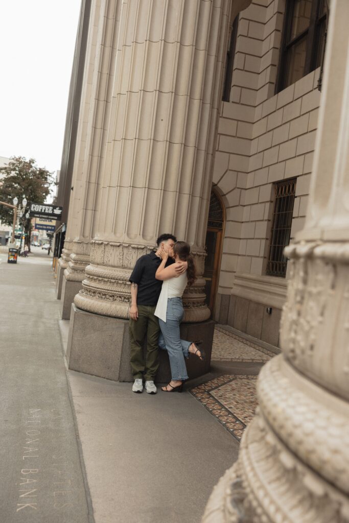 Engaged couple at their photoshoot in Portland, Oregon