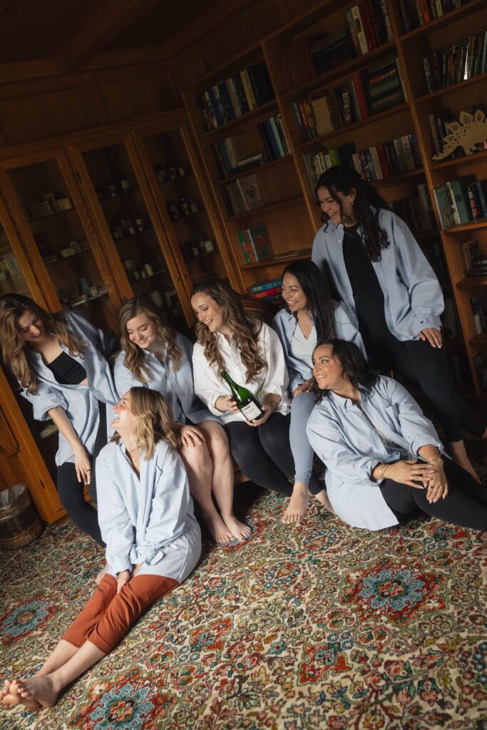 Bride having a dance party with her bridesmaids, documentary getting ready photo