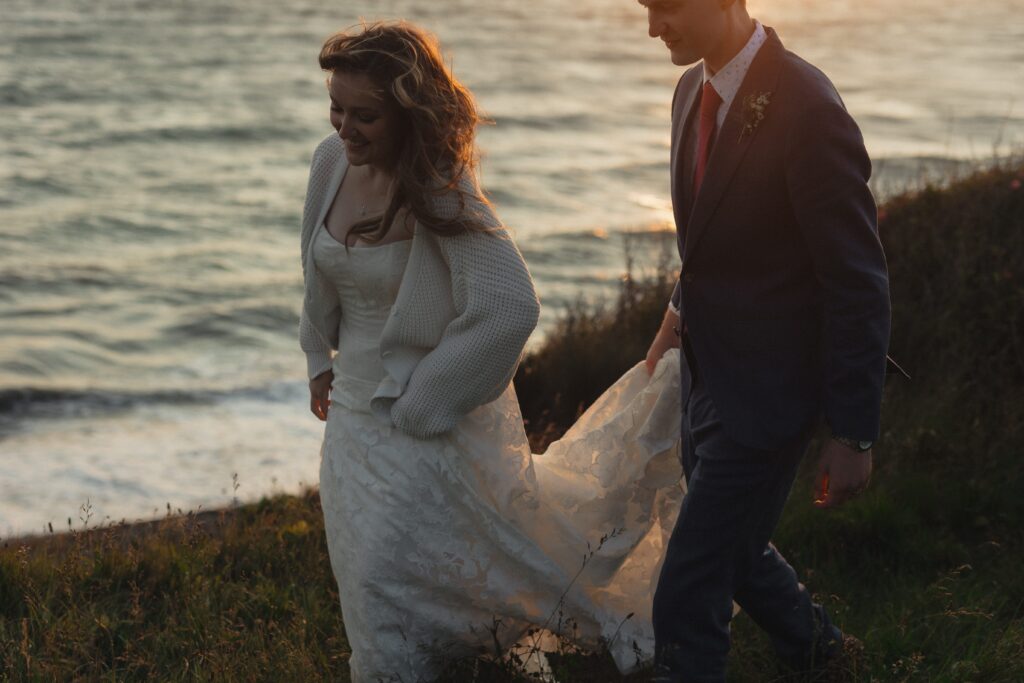 Newlyweds sharing a moment during their wedding on Whidbey Island