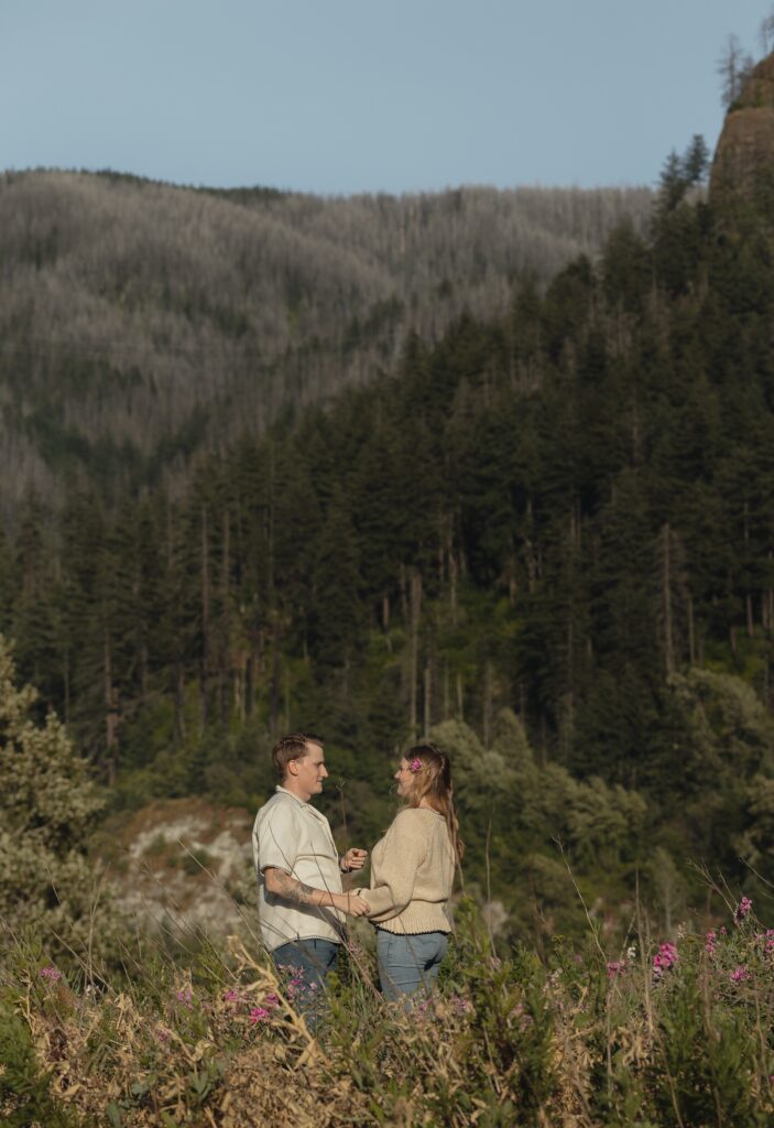 Engaged couple in the Columbia River Gorge