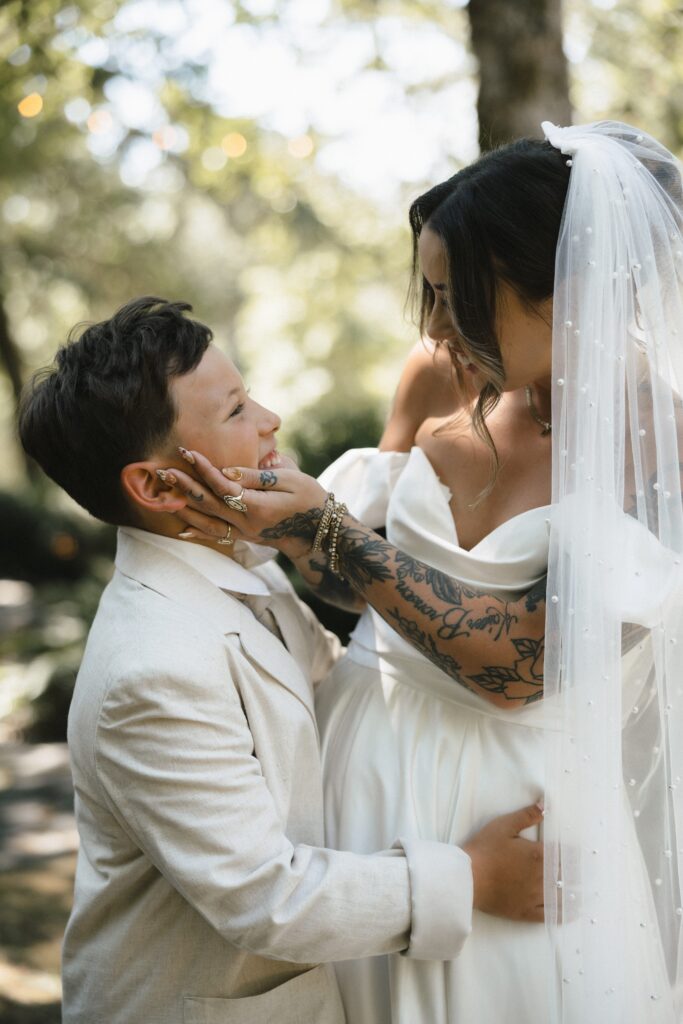 Emotional first look with Bride Kelsey's son at Mount Tom House