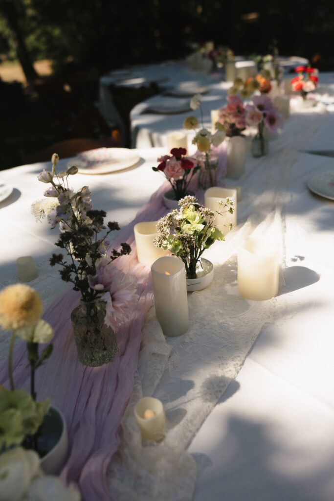 Thrifted wedding decor styled by bride Kelsey for sustainable Oregon intimate wedding
