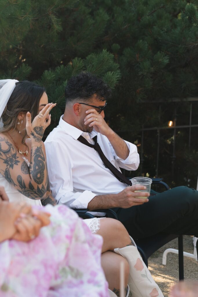 Emotional toasts at a sustainable low-waste intimate wedding in Oregon