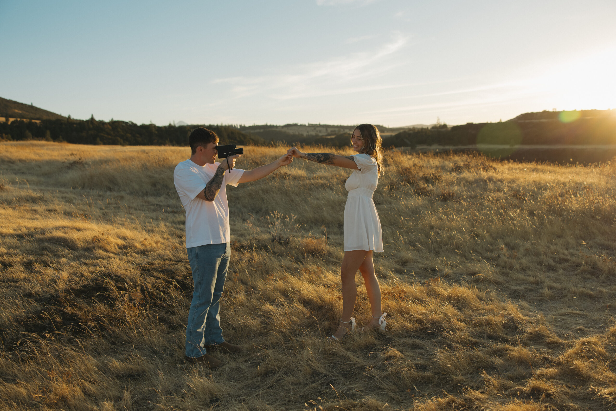 Engaged couple shoots super 8 together