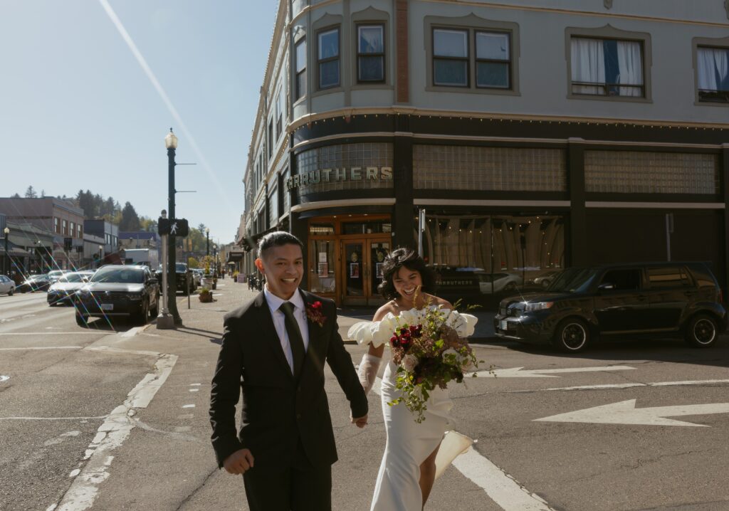 Elopement couple in downtown Astoria